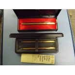 CASED PARKER 12CT ROLLED GOLD NIB PEN AND A CASED PARKER DOUBLE PEN SET