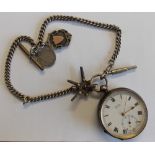 SILVER CASED POCKET WATCH, ALBERT CHAIN,