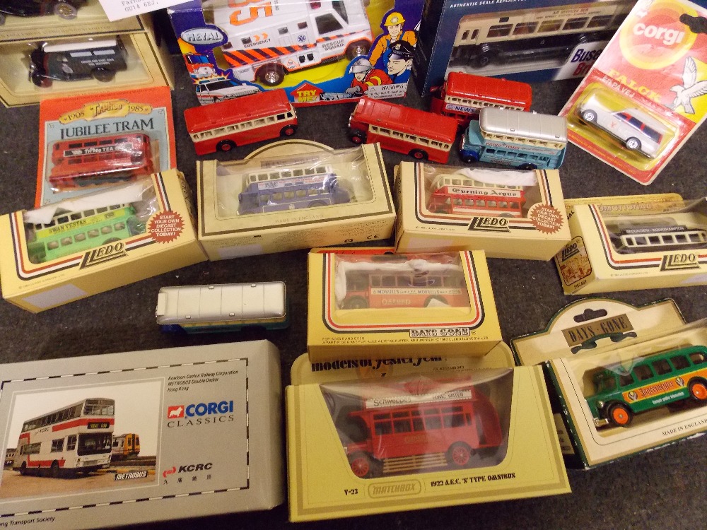 BOX OF MISCELLANEOUS BOXED DIECAST MODELS - BUSES, AMBULANCES, ETC BY CORGI, - Image 4 of 4