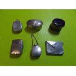 TWO SILVER MINIATURE VINAIGRETTES, STERLING SILVER SCENT PHIAL IN THE FORM OF A BAG,