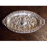 BIRMINGHAM SILVER OVAL PIN TRAY WITH SCROLL DECORATION 9.