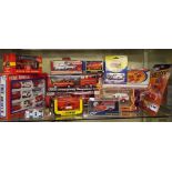 SHELF OF MINT AND BOXED DIECAST MODELS OF FIRE ENGINES, CORGI CLASSICS, FIRE RESCUE KING,