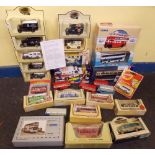 BOX OF MISCELLANEOUS BOXED DIECAST MODELS - BUSES, AMBULANCES, ETC BY CORGI,