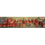 SHELF OF UNBOXED DIECAST MODELS OF FIE ENGINES AND RELATED VEHICLES BY CORGI, MATCHBOX,