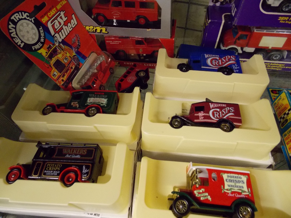 SHELF OF MINT AND BOXED MISCELLANEOUS FIRE ENGINES AND TRUCKS BY SIKU, MAJORETTE, PLAYART, - Image 5 of 5