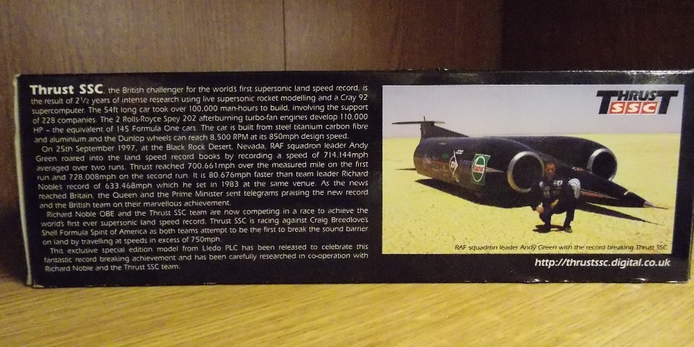 TIN PLATE CAR A/F AND A THRUST SSC DIECAST SUPERSONIC CAR BY LLEDO - Image 4 of 4