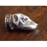 STERLING SILVER NOVELTY VESTA CASE IN THE FORM OF A GUN DOG'S HEAD WITH INSET RED EYES 5CM