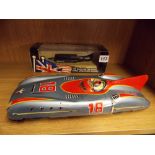 TIN PLATE CAR A/F AND A THRUST SSC DIECAST SUPERSONIC CAR BY LLEDO