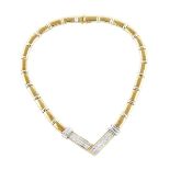 18K YELLOW AND WHITE GOLD NECKLACE pave set with 72 princess cut diamonds (approx. 3.50ct.t.w.)