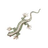 14K ROSE GOLD AND SILVER SALAMANDER PIN set with 33 small brilliant cut diamonds and 115 small
