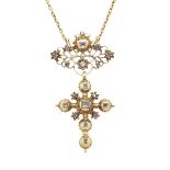 MID 18TH CENTURY FLEMISH 18K YELLOW GOLD CROSS PENDANT set with 18 various table cut and rose cut