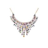 ENGLISH 9K YELLOW AND WHITE GOLD FRINGE NECKLACE