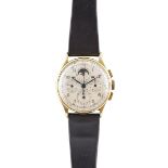 UNIVERSAL GENEVE TRI-COMPAX WRISTWATCH with chronograph, triple date and moon phase; circa 1949;