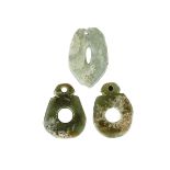 A SET OF THREE JADE BI DISCS, HONGSHAN CULTURE, NEOLITHIC PERIOD OR LATER 紅山文化小玉璧三件 One of oblong