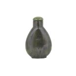 SPINACH JADE SNUFF BOTTLE 碧玉鼻煙壺 Of deep spinach green throughout, with minor pale russet inclusions,