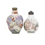 A FAMILLE ROSE SNUFF BOTTLE, DAOGUANG MARK AND LATER TOGETHER WITH A MOULDED FAMILLE ROSE SNUFF