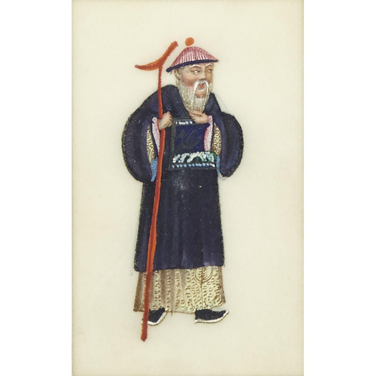 AN EXPORT QING OFFICER PITH PAINTING WITH LACQUERED FRAME, 19TH CENTURY 19世紀 中國出口清朝官員圖繪 Colour on - Image 2 of 2