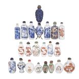 GROUP OF TWENTY-TWO PORCELAIN SNUFF BOTTLES, QING DYNASTY, 19TH CENTURY 清19世紀 青花粉彩瓷製鼻煙壺二十二件 Each