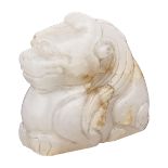 A JADE MYTHICAL BEAST PENDANT, QING DYNASTY 清 玉雕瑞獸墜 Finely carved, resting in a recumbent position