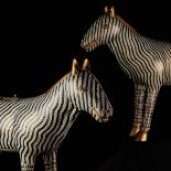 A RARE AND IMPRESSIVE PAIR OF CLOISONNÉ ZEBRAS, LATE QING DYNASTY 晚清 掐絲琺瑯斑馬一對 Each