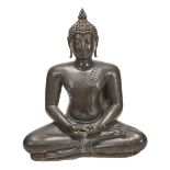 A THAI, CHIEN SENG OR SUKHOTHAI STYLE, MASSIVE BRONZE FIGURE OF BUDDHA SAKYAMUNI, 15TH/16TH