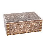 AN ANGLO-INDIAN IVORY-INLAID BOX, HOSHIARPUR, LATE 19TH CENTURY 印度19世紀 嵌象牙文房盒 霍斯希亞爾普爾工藝