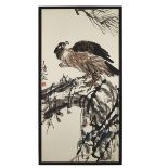 WANG ZHUJIU (1900-1966) EAGLE 王鑄九 鷹 Ink and colour on paper, artist’s seal, 39.6" x 20.1" — 100.5