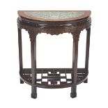 A CLOISONNÉ MOUNTED ROSEWOOD DEMILUNE TABLE (YUEYAZHUO), 19TH CENTURY 清19世紀 黃花梨嵌掐絲琺瑯月牙桌 Very