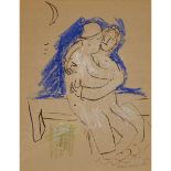 MARC CHAGALL (1887-1985)COUPLE SUR UN BANC, 1930Colour pastel and black ink on paper laid down on