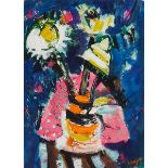 BERNARD LORJOU (1908-1986)FLEURS DANS UN VASE NOIR ET ORANGE (FLOWERS IN A BLACK AND ORANGE