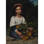 PIERRE LOUIS DE CONINCK (1828-1910)YOUNG NEAPOLITAN GIRL WITH CHERRIES IN THE FIELDOil on canvas;