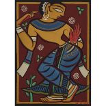 JAMINI ROY (1887-1972)GOPINIGouache on thin lightweight card; signed in Bengali lower right,