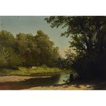 ARSENY IVANOVICH MESHCHERSKY (1834-1902)LANDSCAPE WITH STREAM AND GRAZING CATTLE, 1881Oil on