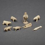 JUDAS ULLULAQ (1937-1999), GJOA HAVEN / UQSUQTUUQ A COLLECTION OF EIGHT MINIATURES antler, including