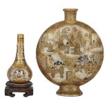 TWO SATSUMA VASES, MEIJI PERIOD 明治時代 薩摩燒兩件 Both finely enameled depicting figural scenes, bordered