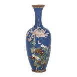 A JAPANESE BLUE GROUND CLOISONNÉ VASE, MEIJI PERIOD 明治時代 日本掐絲琺瑯藍地花卉瓶 Decorated with chrysanthemums