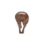 AN EXTREMELY RARE CARVED WOOD NETSUKE OF A STANDING HORSE, MEIJI PERIOD 明治時代 形彫根付 馬 Finely and