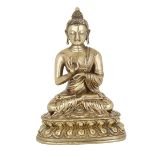 A BRONZE FIGURE OF MAITREYA BUDDHA, 18TH/19TH CENTURY 清十八/十九世紀 彌勒菩薩坐像 The deity seated in dhyanasana