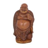 A SHOUSHAN STONE BUDAI, REPUBLIC PERIOD 民國 壽山石雕布袋和尚 The stone of a yellowish amber tone, the deity