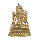 A VERY RARE GILT AND POLYCHROME BRONZE FIGURE OF WHITE TARA, TIBET, 18TH/19TH CENTURY 清十八/十九世紀