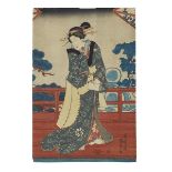 UTAGAWA KUNISADA (TOYOKUNI III, 1786-1865) 歌川國貞 Woodblock print, ink and colour on paper, 14.4" x