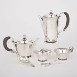 DANISH SILVER ‘PYRAMID’ PATTERN TEA AND COFFEE SERVICE, #600A, HARALD NIELSEN FOR GEORG JENSEN,