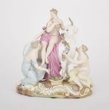 MEISSEN FIGURE GROUP OF EUROPA AND THE BULL, LATE 19TH CENTURYwith two attendants on a