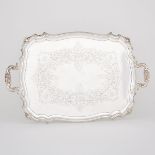 ENGLISH SILVER TWO-HANDLED SERVING TRAY, COOPER BROS. & SONS, SHEFFIELD, 1935with shaped and