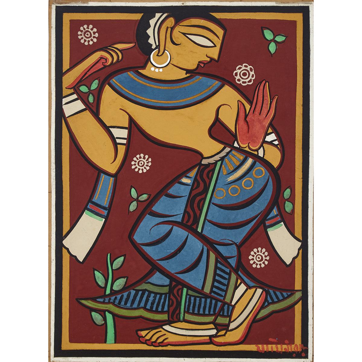 JAMINI ROY (1887-1972), INDIANGOPINIGouache on thin lightweight card; signed in Bengali lower - Bild 4 aus 5