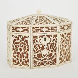 ENGLISH PIERCE CARVED IVORY OVERLAID TEA CADDY, EARLY 19TH CENTURYwith Arabesque scrolling