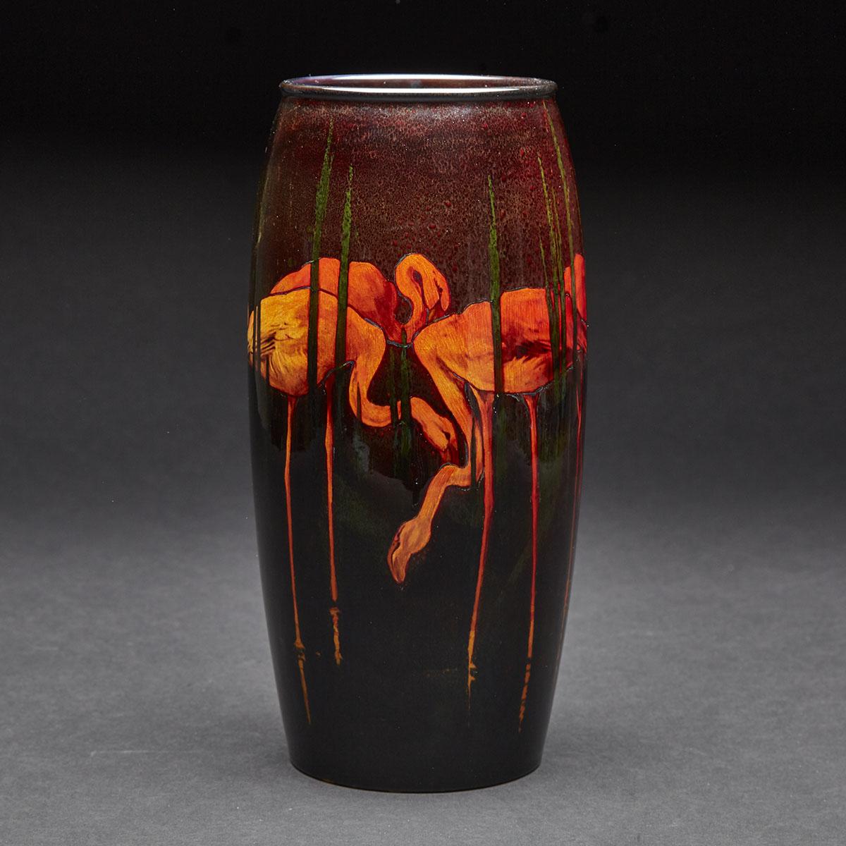 ROYAL DOULTON ‘SUNG’ VASE, CHARLES NOKE, C.1923painted with flamingos amongst reeds, height 13.