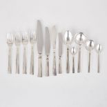 DANISH SILVER ‘BLOK’ OR ‘ACADIA’ PATTERN FLATWARE SERVICE, JUST ANDERSEN FOR GEORG JENSEN,