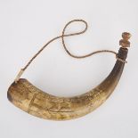 SCRIMSHAW POWDER HORN, 1855signed and dated ‘Jameshan Ley, His Horn, April 6, 1855 with mansion