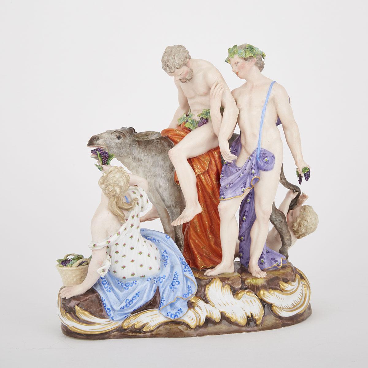 MEISSEN FIGURE GROUP OF BACCHUS AND DRUNKEN SILENUS ON A DONKEY, LATE 19TH CENTURYwith a putto and - Bild 2 aus 2